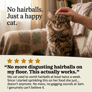 Hairball Support Blend for Cats for less vomiting, better digestion & a happier cat